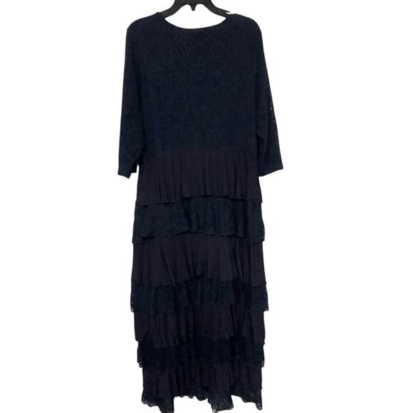 Dainty Jewels Navy Blue Modest Lace Tiered Ruffle Maxi Dress 3X Cottagecore - Picture 2 of 13